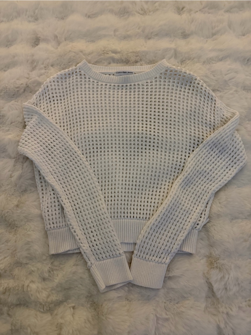 Calvin Klein Jeans White Open Weave Sleeveless Top